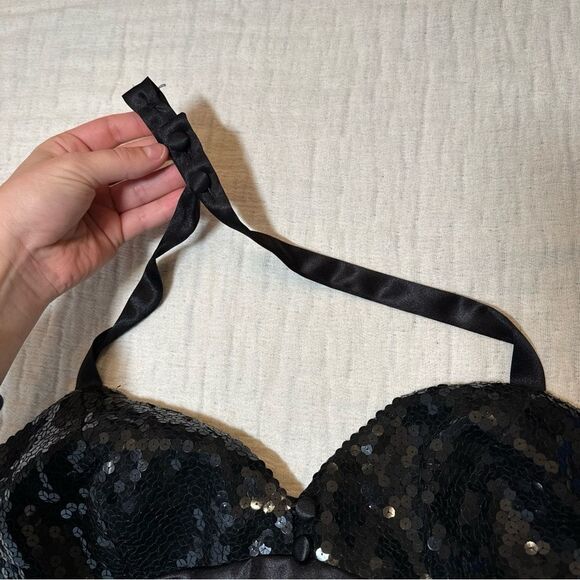 90s Victoria’s Secret RARE Sparkly Sequin Black Tie Maxi Gown Halter Slip Dress - Picture 7 of 10